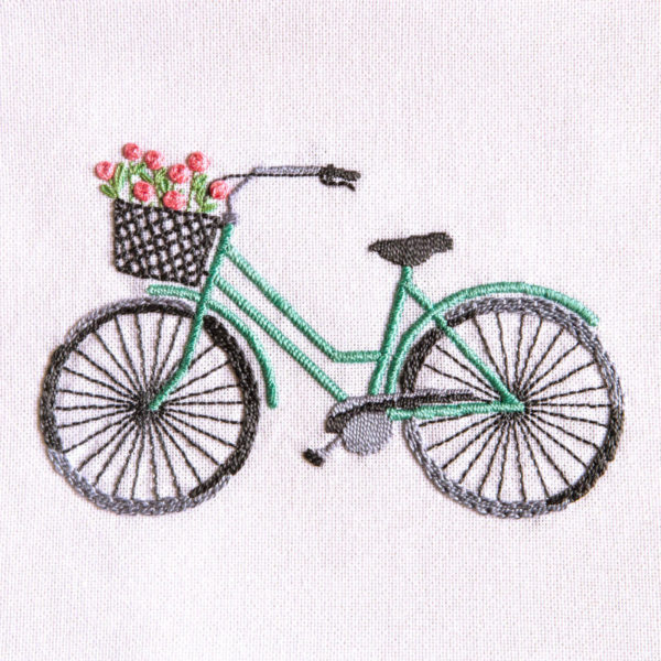 Stickset für ein mintgrünes Retro-Fahrrad mit Blumen | über Zur Lila Pampelmuse