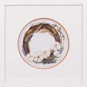 Trockenblumenkranz mit Baumwolle, Lavendel und Weizenähren sticken | Stickset
