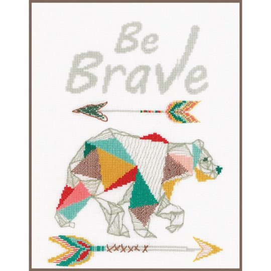 Bunten Bär mit Spruch Be Brave zur Geburt sticken | Kreuzstich Stickset über Zur Lila Pampelmuse